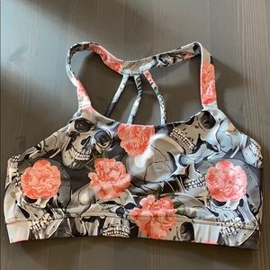 Pink rose and skull sports bra